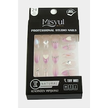 Misyul - 59 - Taşlı Takma Tırnak 24 - Glblseme - Adet Pembe