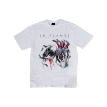 Stoned&Fame In Flames Baskılı Unisex %100 Pamuk Beyaz T-shirt Beyaz