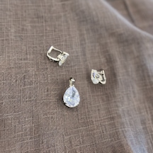 Zirkon Damla Model 925 Ayar 1. Kalite İthal Kadın Gümüş Küpe Ve Kolye Ucu Set-9094594187699