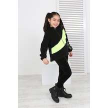 Toontoy Kız Çocuk Blok Renkli Polar Hırka Siyah