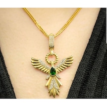 Zümrüdü Anka Kuşu Altın Tasarım 925 Gümüş Işıklı Kutuda Kolye Çağla Kolye Serenay Choker Chain