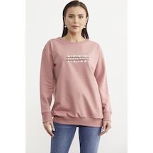 Sıfır Yaka Oversize Sweatshirt - Gül Kurusu Gülkurusu