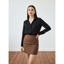 Pera Moda Basic Önü Kısa Arkası Uzun Küçük Ve Büyük Bedenli Jessica Gömlek Siyah