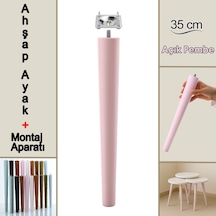 Ahşap Ayak 35 Cm Açık Pembe M8 Civatalı Bağlantı Aparatlı Mobilya Tabure Sehpa Masa Destek Ayağı Pembe