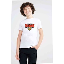 Tshirthane Brawl Stars Logo Baskılı Unisex Çocuk Beyaz T-Shirt