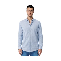 Arma Ar-ma Erkek Keten Gömlek Baskisiz Basic Düğme Kapamali Cepsiz Uzun Kollu Gömlek Dokuma Kumaş Regular Fit %60 Pamuk %40 Keten Y31485118002 Mavi-m2