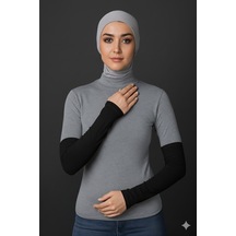 Sonbaharmoda Kadın Tesettür Likralı Esnek Düz Penye Kolluk Siyah