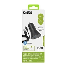 SBS Araç Şarj Cihazı - 2 USB outputs-USB-C Kablo