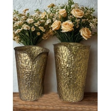 Msl-103 Metal Dekoratif Vazo Seti Büyük 66x45 Cm Küçük 60x79 Cm Modern Şık Salon Vazo Altın