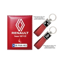Plakanıza Özel Yeni Renault Logolu Kırmızı Ruhsat Kabı Ve Anahtarlık