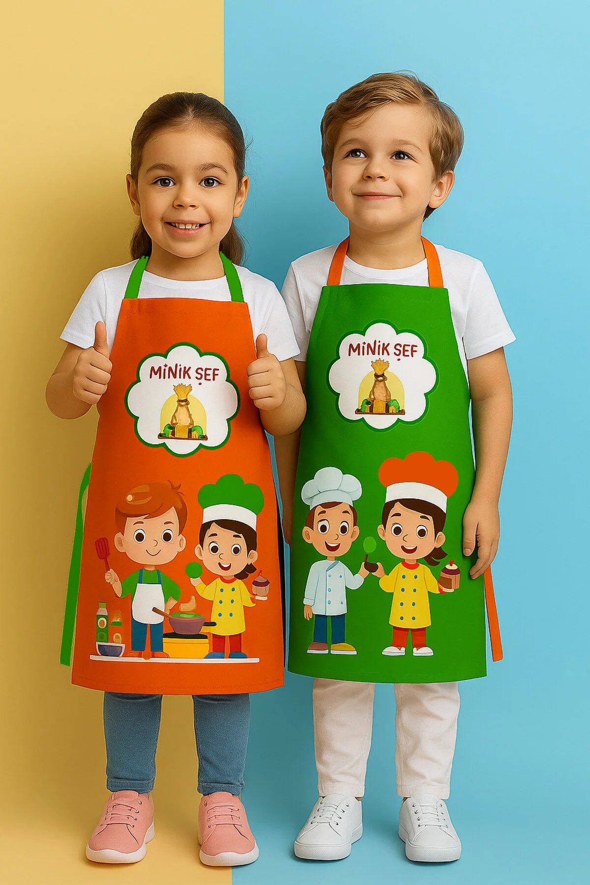 Ays Home Minik Şefler Mutfak Önlüğü Seti 2 Adet Turuncu -  Yeşil