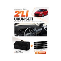 Hyundai İ30 2012-2016 Uyumlu Torpido Örtüsü + Tay Tüyü Bagaj Çantası + Sticker Seti - Siyah