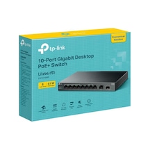 Tp-lınk Ls1210gp 8 Port Gıgabıt + 1xrj45/1xsfp Uplınk 61w 250 Metre Poe Mesafe Metal Kasa