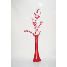 60 Cm Kırmızı Desenli Vazo Fuşya Bahar Dalı