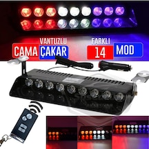 ŞüsCarOto S1 Kumandalı Cam İçi Vantuzlu Polis Çakar 9 Ledli Kırmızı Beyaz Mavi 14 Mod Çakmaklık Girişli (00)