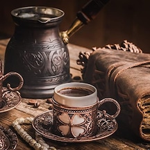 Dede Copper - Ist Serisi Xlarge-16,9 Floz -kalın Katı Bakır Oymalı Türk Yunan Arap Kahve Demliği, Ahşap Saplı Ocak Üstü Kahve Makinesi Cezve, Jezve, Jazz Cazzve, Ibrik, Briki Antik Aeropress