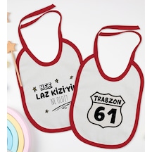 BK Kids Laz Kızı ve Trabzon Tasarımlı 2’li Kırmızı Mama Önlüğü-1 Kırmızı