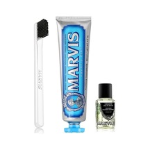 Marvis Acquatic Mint Diş Macunu 85 ML + Konsantre Ağız Gargarası 30 ML + Yumuşak Diş Fırçası