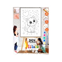 Mega Boyama Sayılarla Kedi Kalp Boyama 25x35 Kanvas Tuval Akrilik Çocuk Hobi, Etkinlik Seti