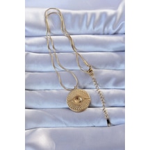 Forwhat Zarif Kadın İçin Golden Çelik İşli Göz Kolye Metalik