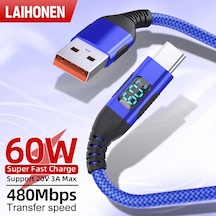 Willowhaven 1 Adet 60w Dijital Ekranlı Usb Type C Hızlı Şarj Kablosu 10ft Kırmızı