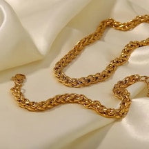 Gold Renk Spiga Model Kalın Burgu Çelik Kolye Ve Bileklik Set 4mm Altın