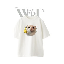 Thewert Cat Thumbs Up Tasarım Baskılı Ünisex Beyaz Oversize T-shirt