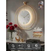 MetaQuartz Aksesuar (Büyük Boy-50*75 cm) İskandinav Kristal Ledli Pilli Duvar Saati Gold