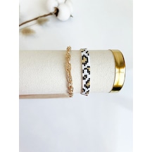 Nevoaccessory Siyah Leopar Desenli Miyuki Bileklik Set Çok Renkli