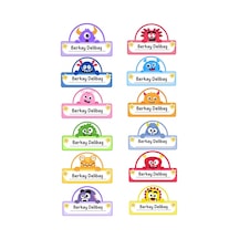 Kişiye Özel 12 Adet Sevimli Canavar Temalı Kitap Etiketi - İsim Ve Ders Alanlı A4 Sticker Diğer