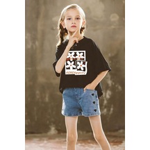 Uyguntarz Çocuk Seren Dipity Baskılı Pamuklu Tshirt Siyah