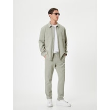Koton Slim Fit Pantolon Chino Bel Detaylı Cepli Pamuk Karışımlı Ada Çayı 4sam40156hw Açık Yeşil