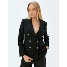 Koton Kruvaze Blazer Ceket Kapaklı Cep Detaylı Regular Fit Siyah Çizgili 5wak50102uw Siyah