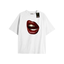 Flood Of Style Beyaz Oversize T-shirt Dudak Özel Tasarım