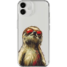 Apple Uyumlu iPhone 12 Mini Şeffaf Kılıf Cool Tembel Hayvan Tasarımlı