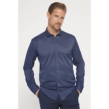 Tudors Modern Slim Fit Pamuklu Kolay Ütü Armürlü Erkek Gömlek-31493 Lacivert