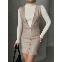 Deri Jile Elbise Bej W24796 Bej