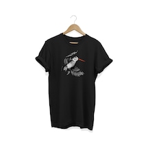 Kuş Baskılı Siyah T-shirt Siyah