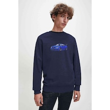 Nissan Skyline R34 Gt R Baskılı Indigo Mavi Erkek Örme Sweatshirt