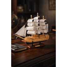 Ahşap El Yapımı Yelkenli Gemi Maketi Masa Üstü Biblo Dekoratif Premium Hediye 24 X 24 Cm 529 Eb Çok Renkli