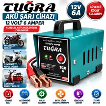 Tuğra 12v 6a Akü Şarj Cihazı Kurşun Asit Aküler İçin Motosiklet Elektrikli Bisiklet Ve Moped Akü Şarj Aleti
