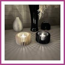 Gees Global 3d Baskı Modern Çizgili Mumluk - Tealight Mumluk 1 Adet -bej Gbzs