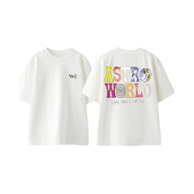 Thewert Astro World Look Tasarım Sırt Baskılı Pamuk Beyaz Oversize T-shirt