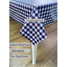 Mavi Astarlı Plastik Pvc Muşamba Dikdörtgen Masa Örtüsü Ekose Pötükare Silinebilir Şeffaf