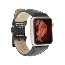 Apple Watch Uyumlu Deri Kordon 42-44-45mm Fl1 Siyah Diğer