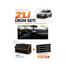 Dacia Jogger Ekranlı 2022-2026 Uyumlu Torpido Örtüsü + Deri Çanta + Sticker - Siyah Kahverengi