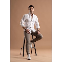 Evrytime Slimfit Pamuklu Çizgili Yaka Düğmeli Uzun Kol Erkek Yazlık Gömlek 001