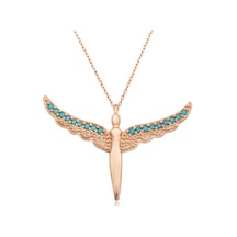 925 Ayar Gümüş Rose Gold Melek Kanadı Kadın Kolye Renkli