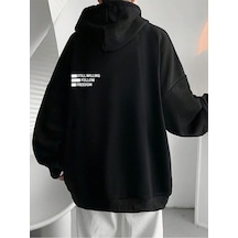 Startmore Siyah Unisex Siyah Freedom Follow Baskılı Oversize Kapüşonlu