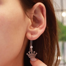 Kral Tacı Zirkon Taşlı Rose Gold Kaplama Gümüş Çengel Küpe Gümüş